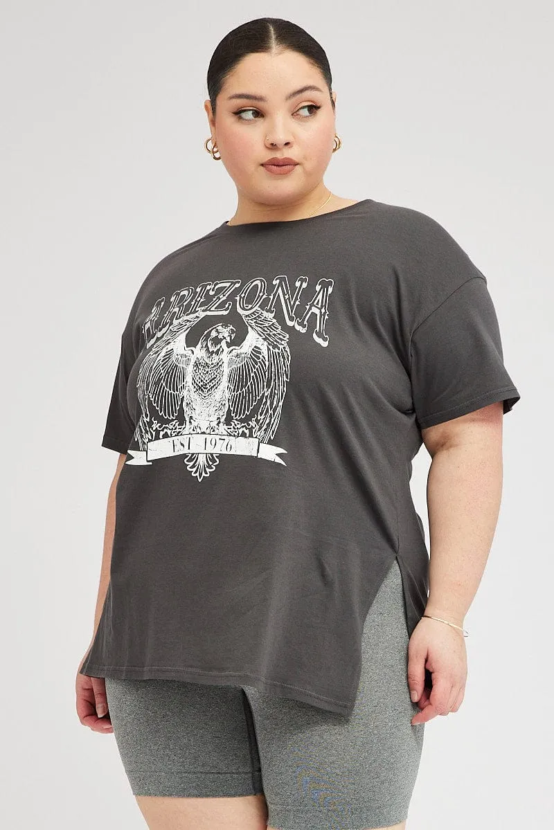 Grey Graphic T-shirt Short Sleeve Crew Neck Sustainable Production Process Stylish and Cozy