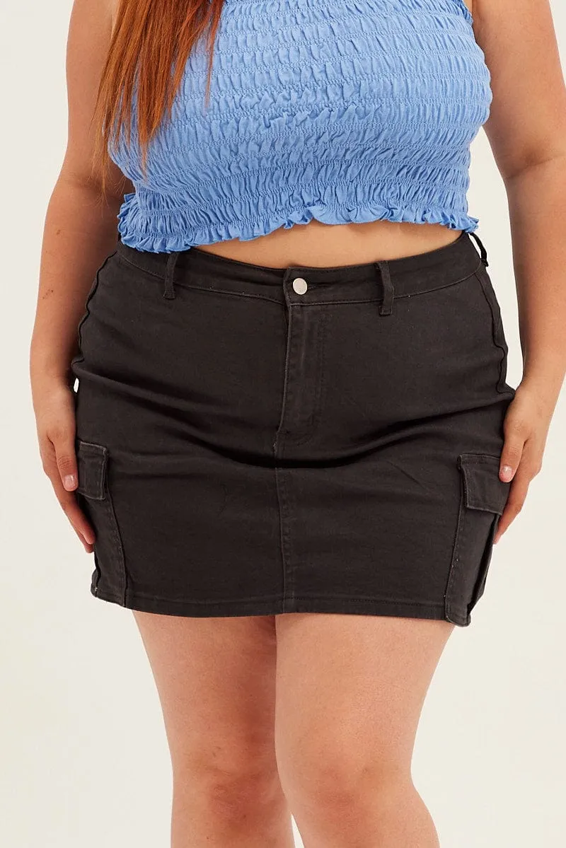 Grey Cargo Skirt Mini Side Pocket Cotton Mood Dressing