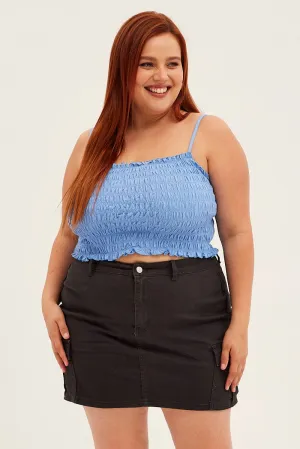 Hemp Blend Grey Cargo Skirt Mini Side Pocket Cotton