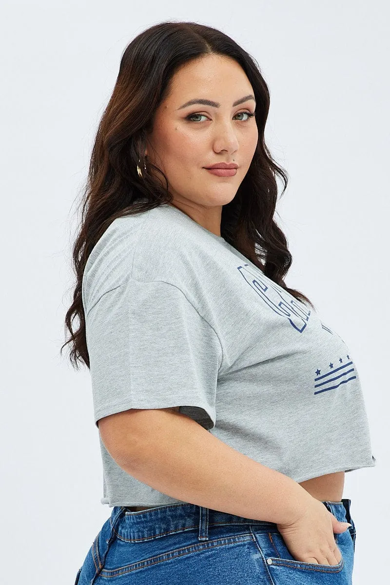 Grey Graphic Crop T-shirt Short Sleeve Crew Neck Urban Style Trend Printed design