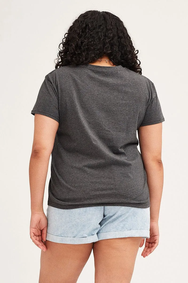 RibbedNeckBanding Grey Short Sleeve Regular Vintage Classic T-shirt