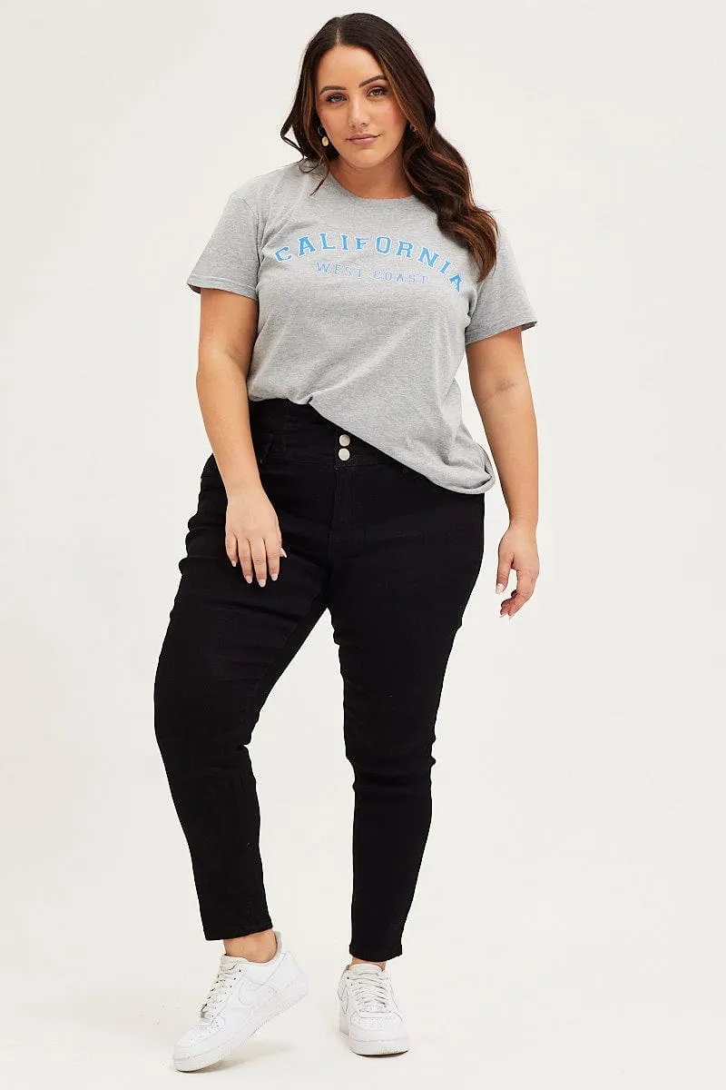 Grey Graphic T-shirt California Short Sleeve Cotton Easy Wear Look Everyday Fit