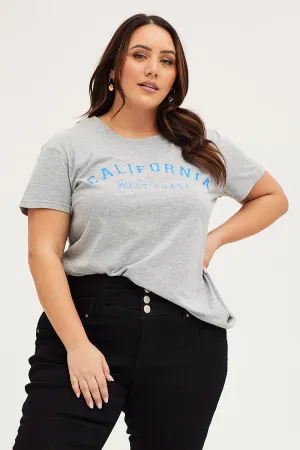theater visit All-Purpose Wear Grey Graphic T-shirt California Short Sleeve Cotton