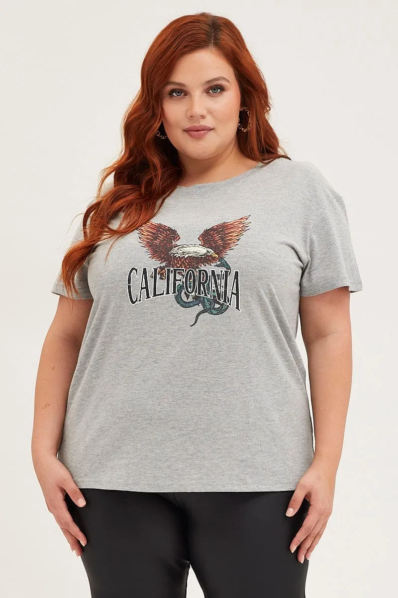 Bright and Bold Grey Graphic T-shirt Eagle 1989 Short Sleeve Cotton