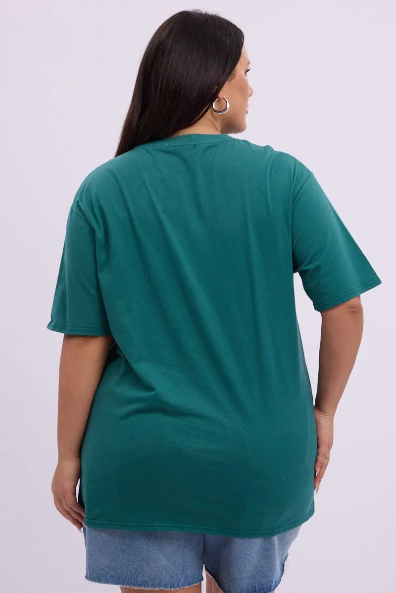 Green Graphic T shirt Short Sleeve Crew Neck PreShrunkCotton