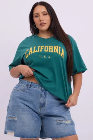 Green Graphic T shirt Short Sleeve Crew Neck Street Fashion