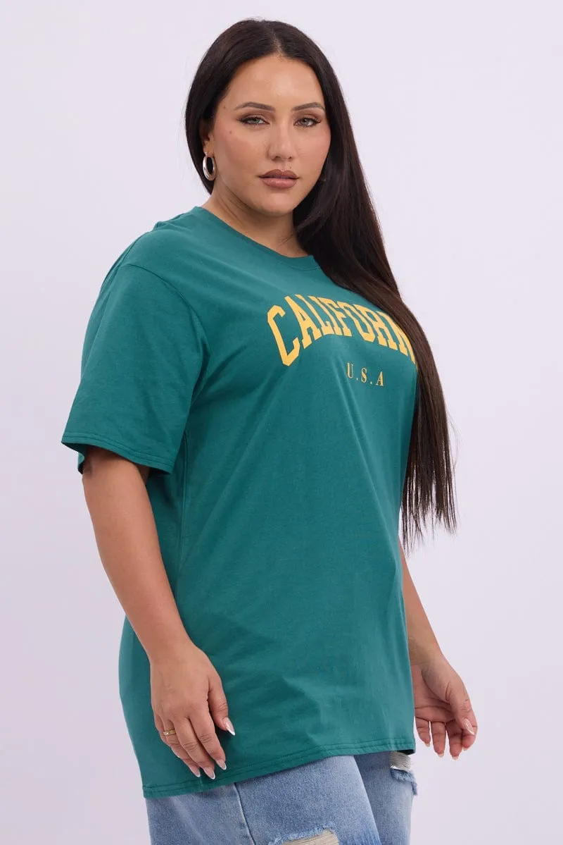 Green Graphic T shirt Short Sleeve Crew Neck Premium Comfort