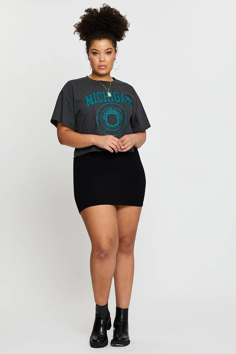 Grey Crop T-shirt Michigan Short Sleeve Cotton Semi cotton material