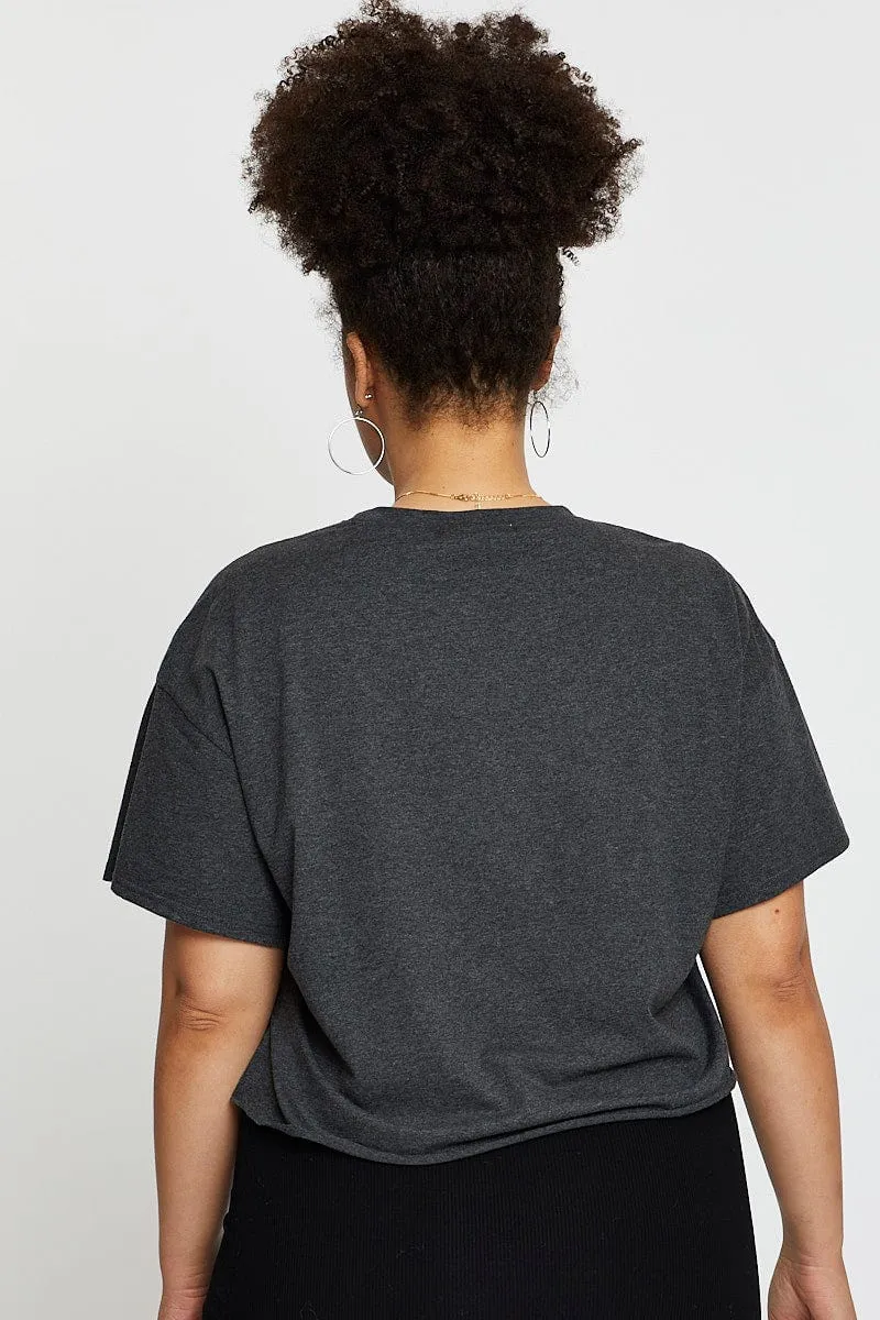 Grey Crop T-shirt Michigan Short Sleeve Cotton Semi Sustainable Production Process Simple Wear