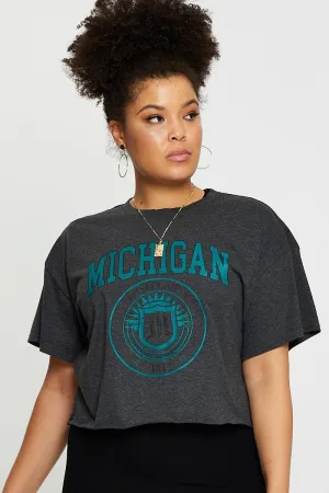 Grey Crop T-shirt Michigan Short Sleeve Cotton Semi Smooth Seam Technology Sporty Look Wear