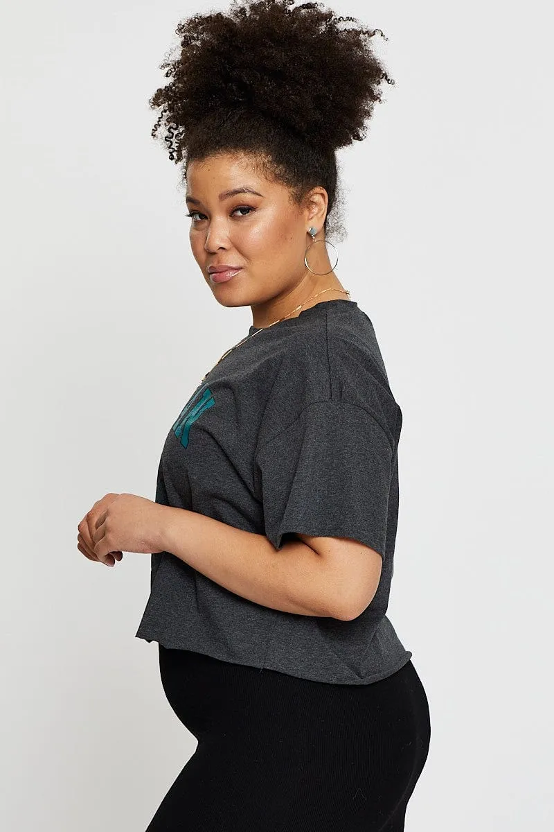 Fade Resistant Coating Fashion Top Grey Crop T-shirt Michigan Short Sleeve Cotton Semi