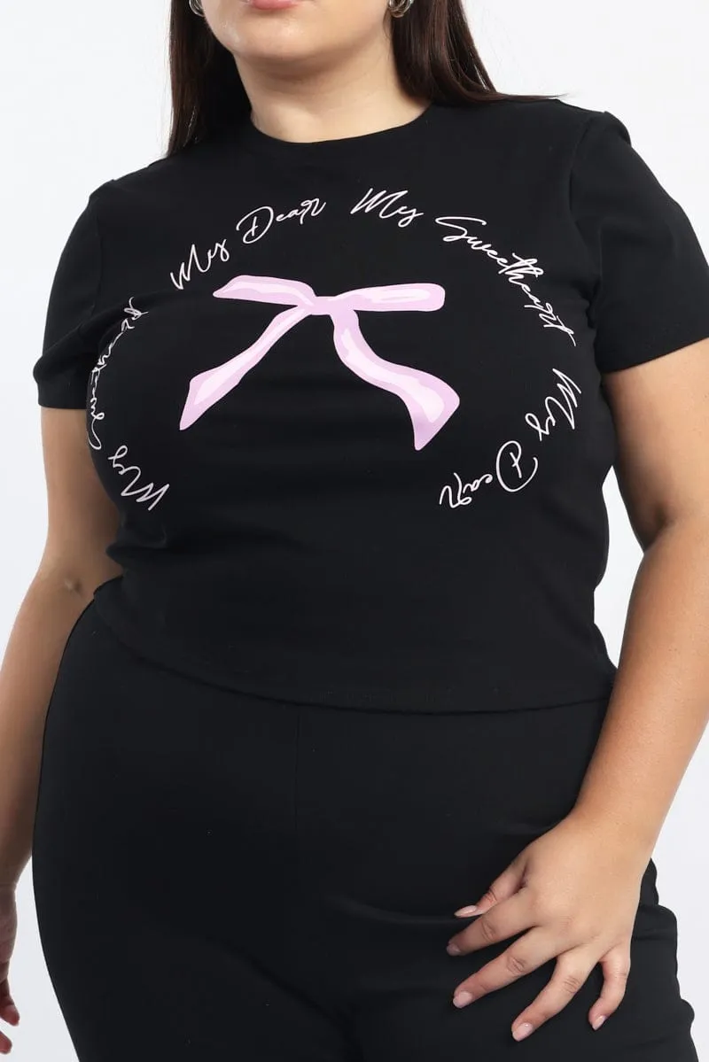 Cool and Chic Black Graphic T Shirt Short Sleeve Crew Neck