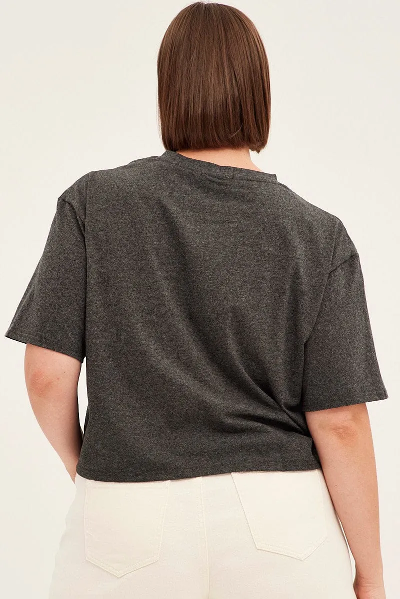 Grey Graphic T-shirt Crop Hawaii Cotton Kids clothing