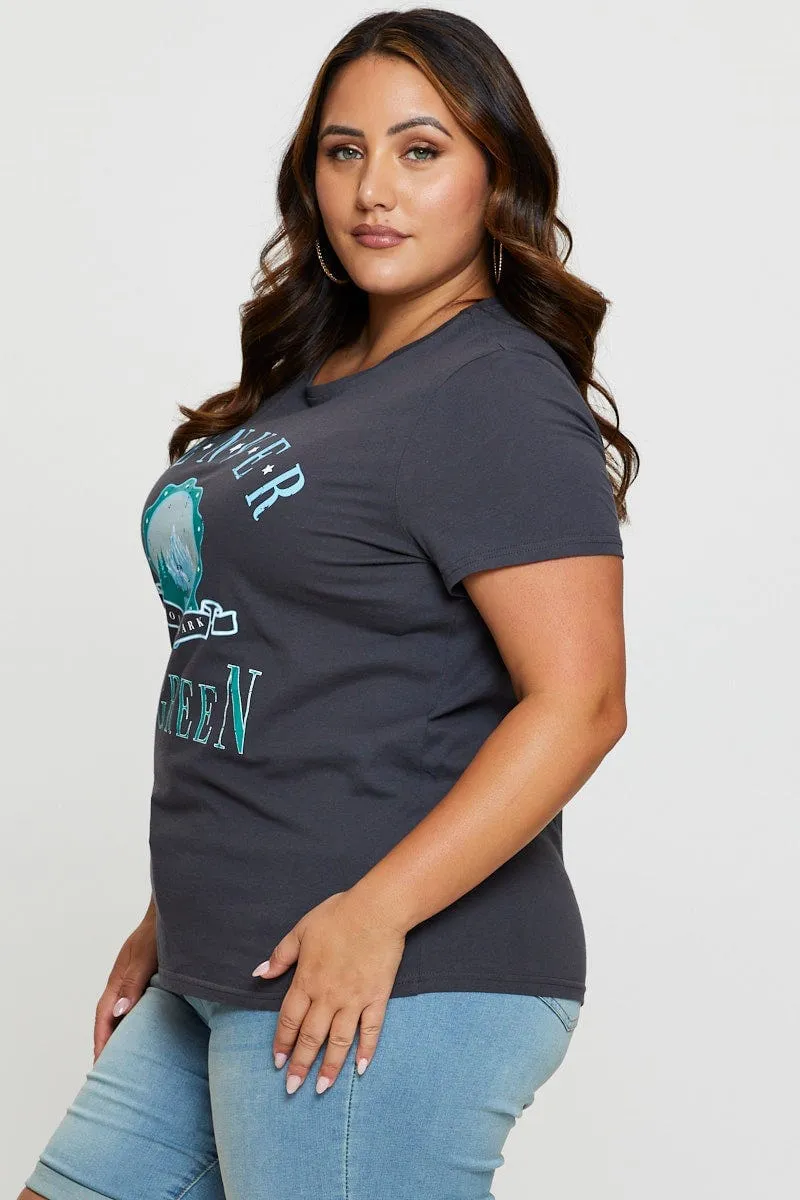 SustainableManufacturing Fresh Style Grey Graphic T-shirt Denver Short Sleeve Cotton