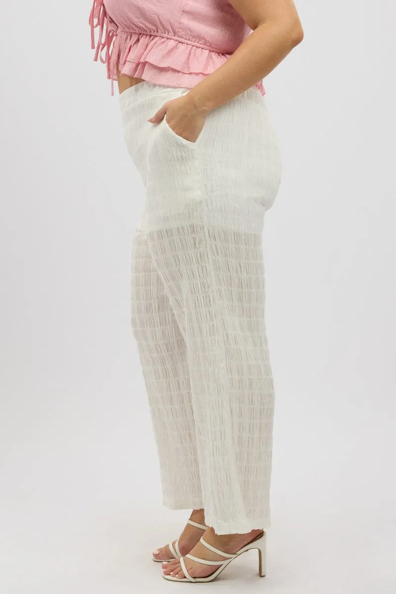 UltraSoftLining White Crinkle Texture Wide Leg Pants