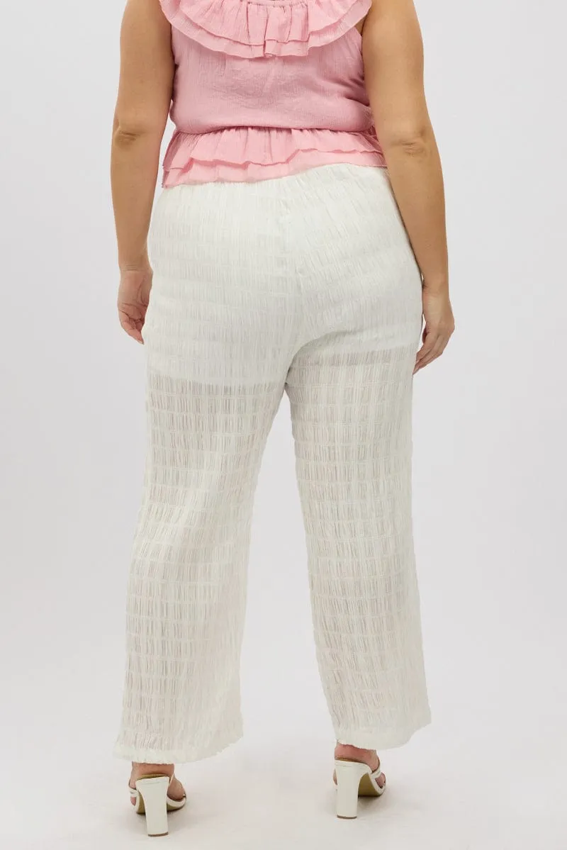 Fashion-Forward White Crinkle Texture Wide Leg Pants