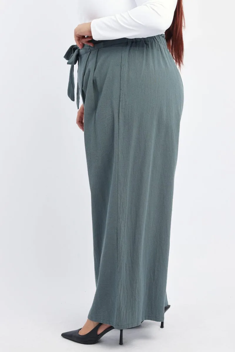 Green Washer Cotton Paperbag Wide Leg Pants Chilly Day Wear Reflective accents