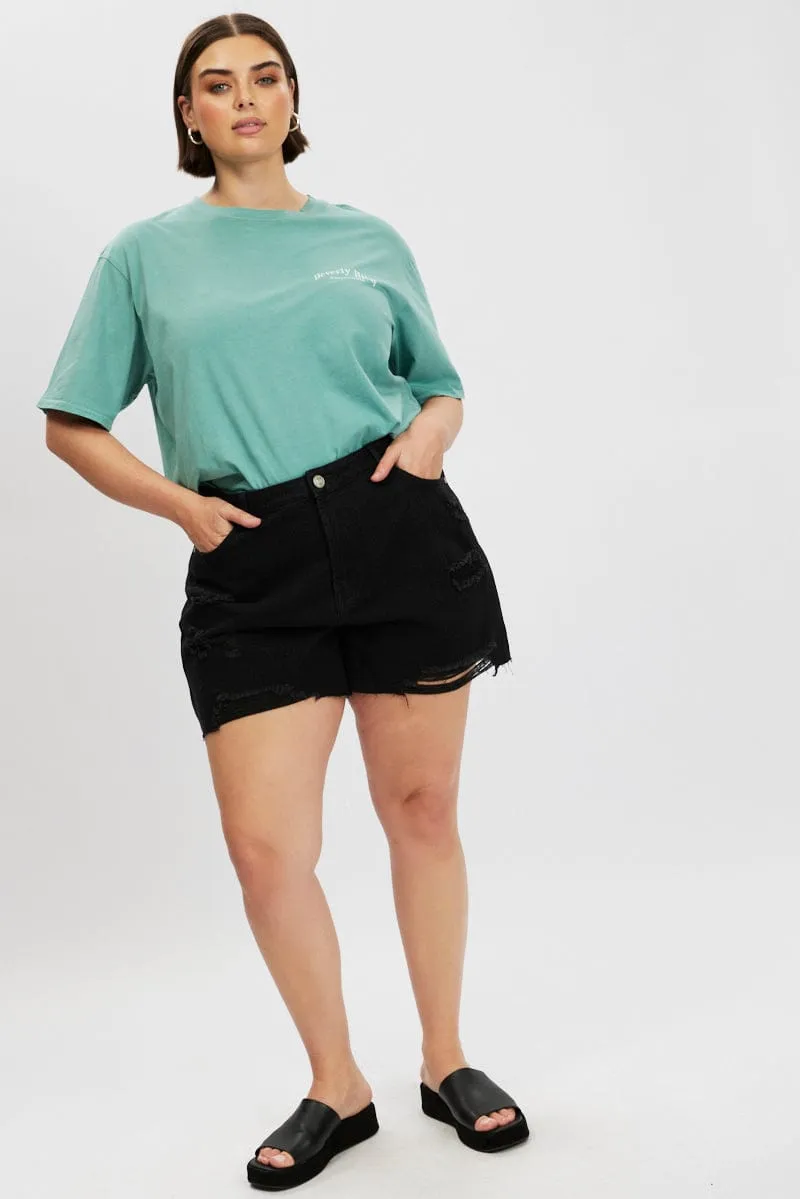 Black Relaxed Shorts High Rise Formal Look Glass Fit