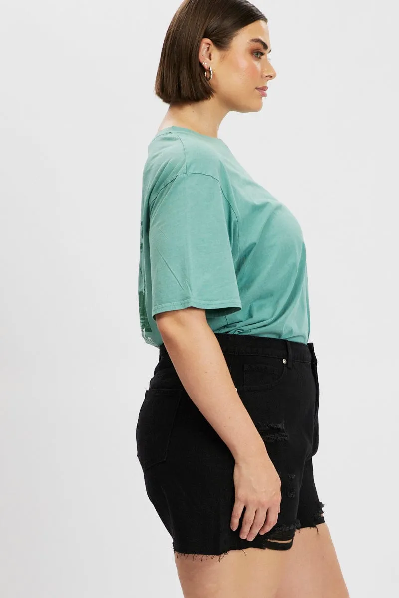 Black Relaxed Shorts High Rise Wrinklefree