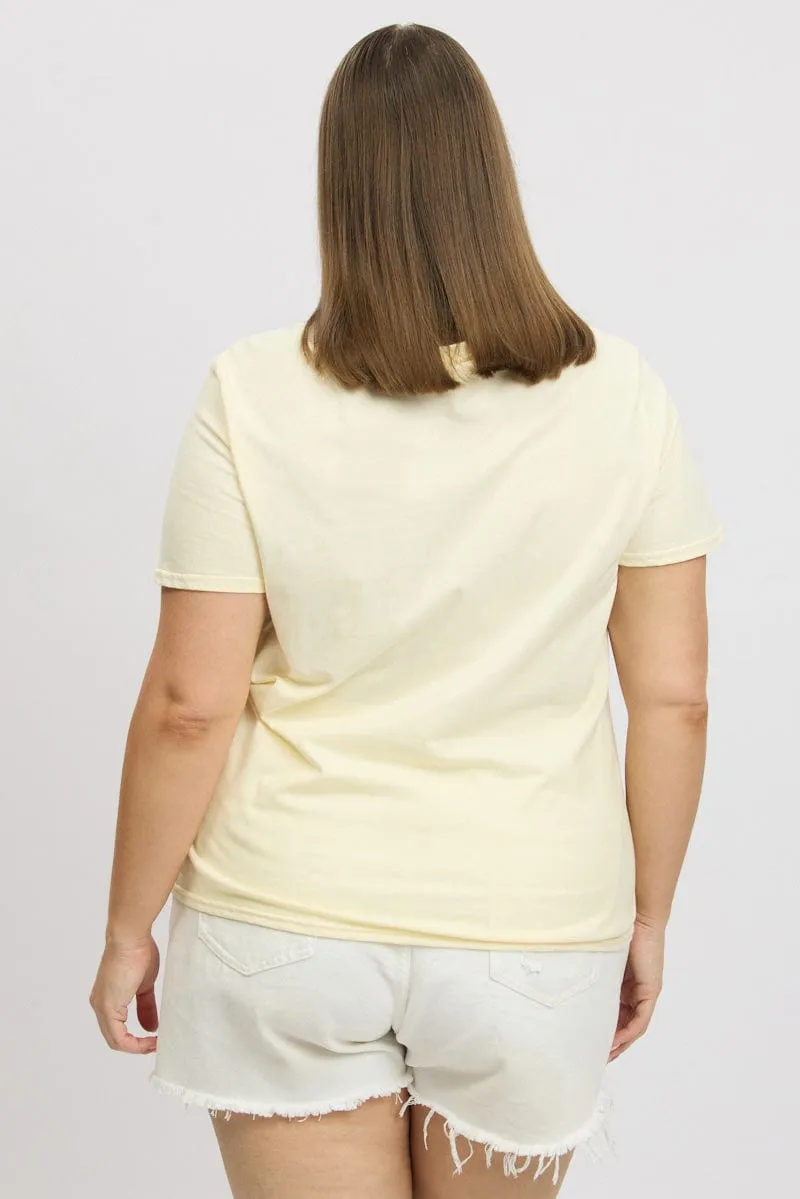 Pocket Design Yellow Graphic T Shirt Short Sleeve