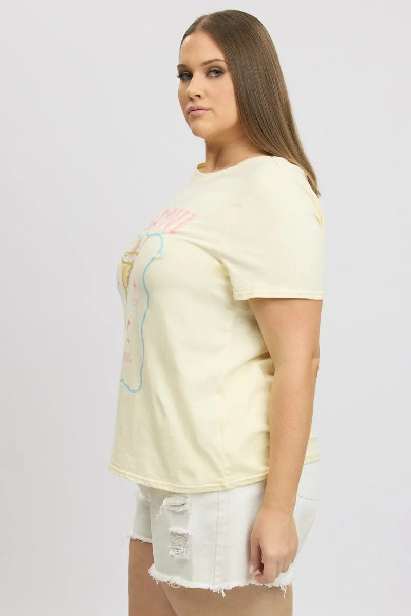 Men's Recommended Yellow Graphic T Shirt Short Sleeve
