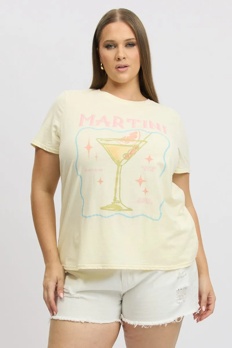 Yellow Graphic T Shirt Short Sleeve Universal Silhouette