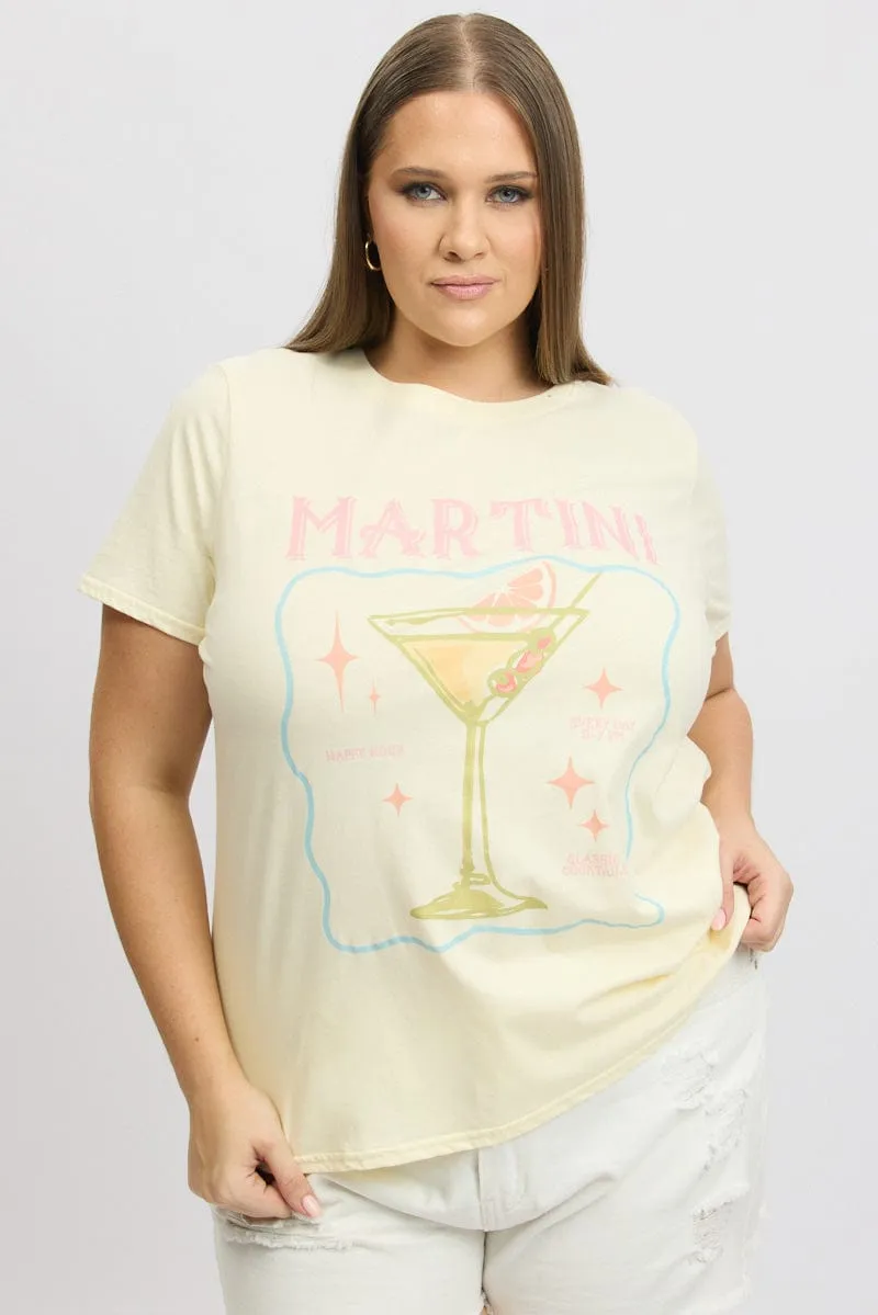 Yellow Graphic T Shirt Short Sleeve Reinforced Shoulder Chic Comfort Wear