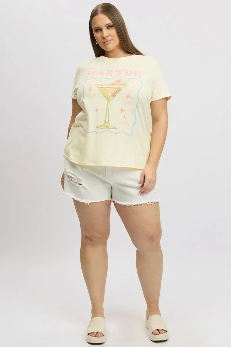 Yellow Graphic T Shirt Short Sleeve Non Toxic Materials Feminine Fit