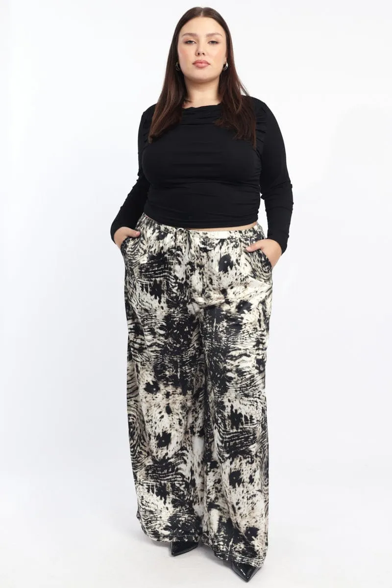 Black Animal Print Drawstring Waist Wide Leg Zebra Pants Perfect Silhouette