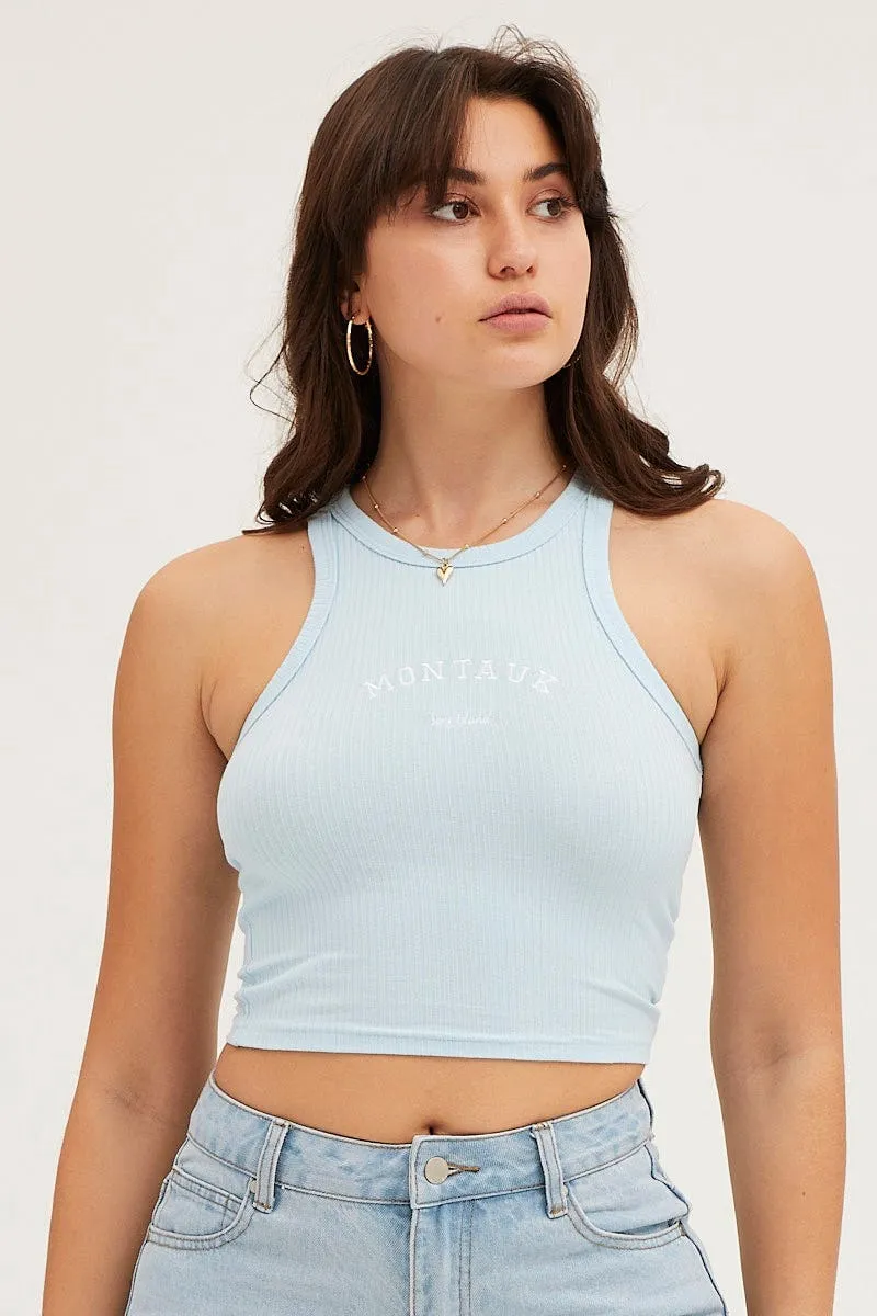 Blue Crop Tank Embroided RecycledBlend Outdoor Jacket