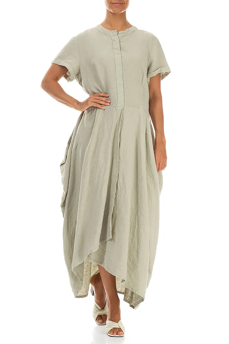 Classic Design Drape Laurel Green Linen Dress