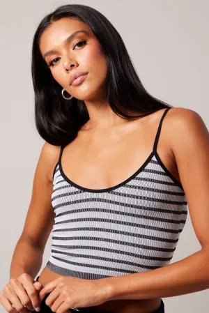 FadeResistant Dye CompactPackability Black Stripe Singlet Sleeveless Scoop Neck Seamless