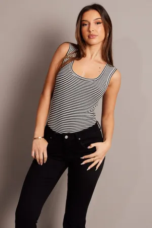 Work-Ready Black Stripe Tank Top Scoop Neck Sleeveless