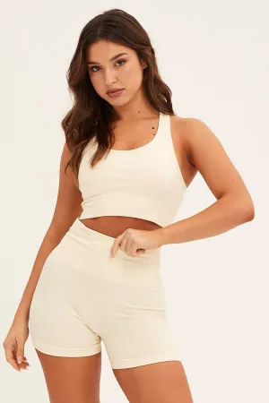 EcoFriendlyDyeProcess Casual Style White Seamless Top And Shorts Activewear Set