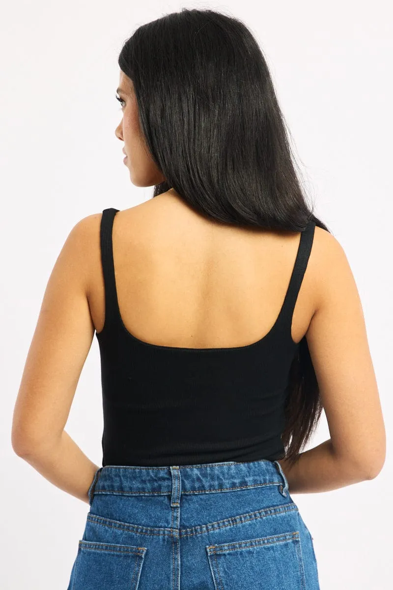 Black Tank Top Double Layered Rib Recycled Polyester Blend