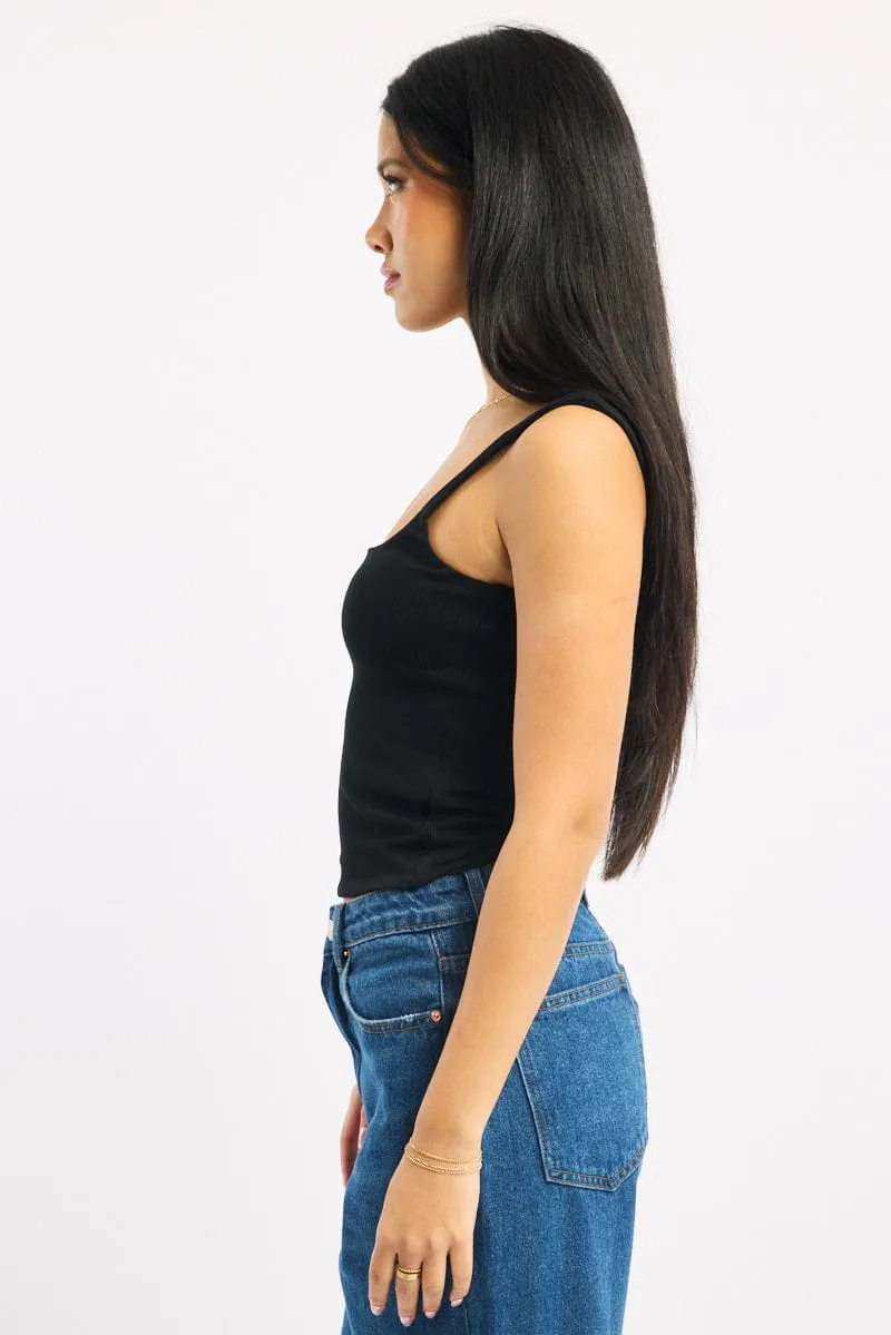 Active Wear Black Tank Top Double Layered Rib