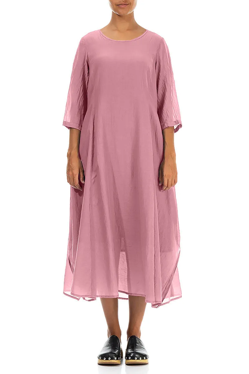 Half Sleeves Floaty Mauve Taupe Silk Cotton Dress Soft Lining