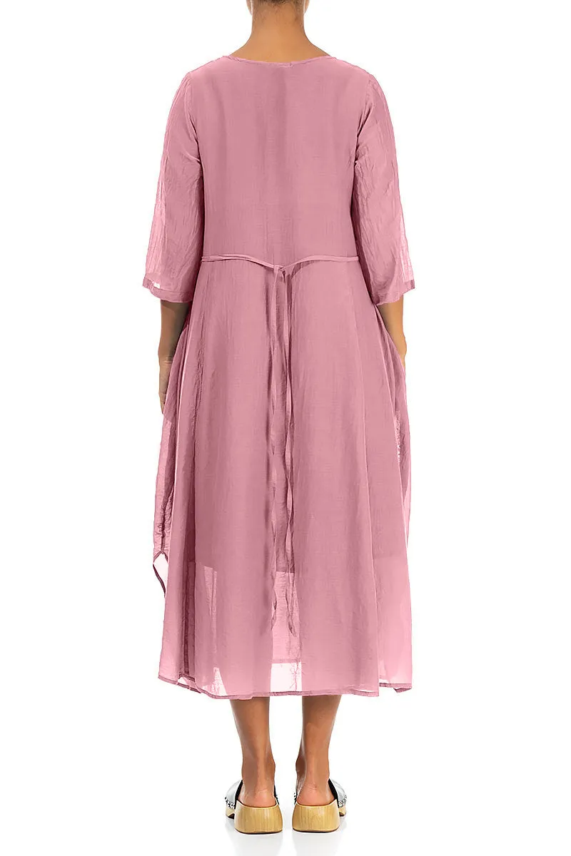 Casual Polo Half Sleeves Floaty Mauve Taupe Silk Cotton Dress
