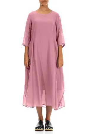 Half Sleeves Floaty Mauve Taupe Silk Cotton Dress Soft Lining