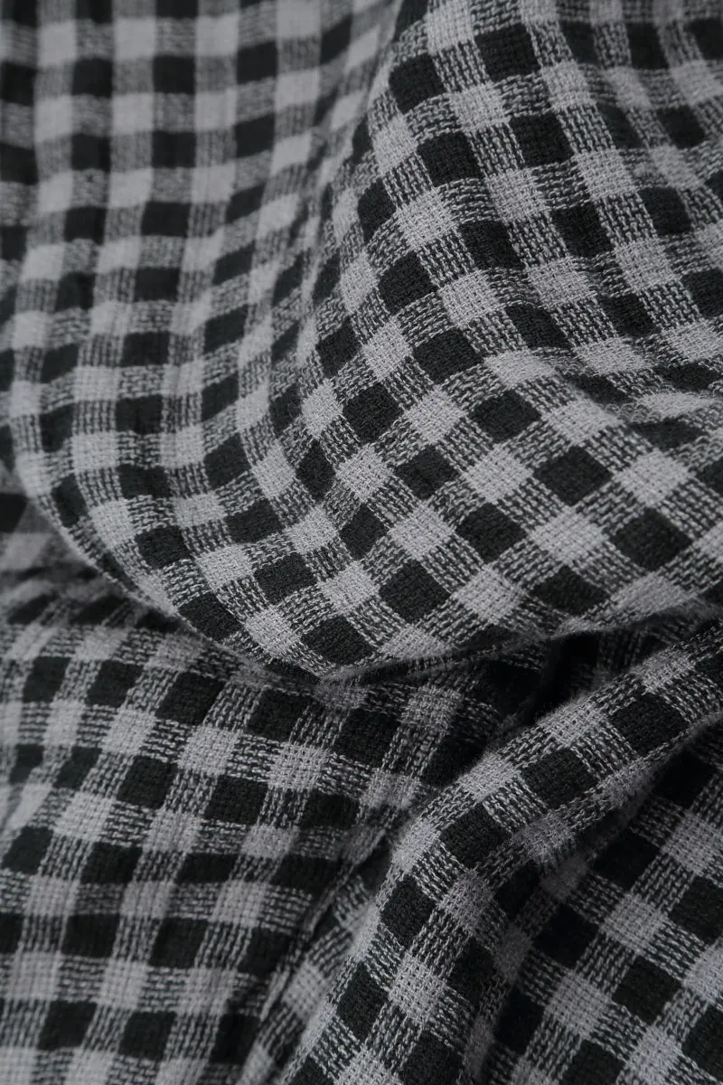 AbrasionResistant Material Balloon Grey Check Linen Dress