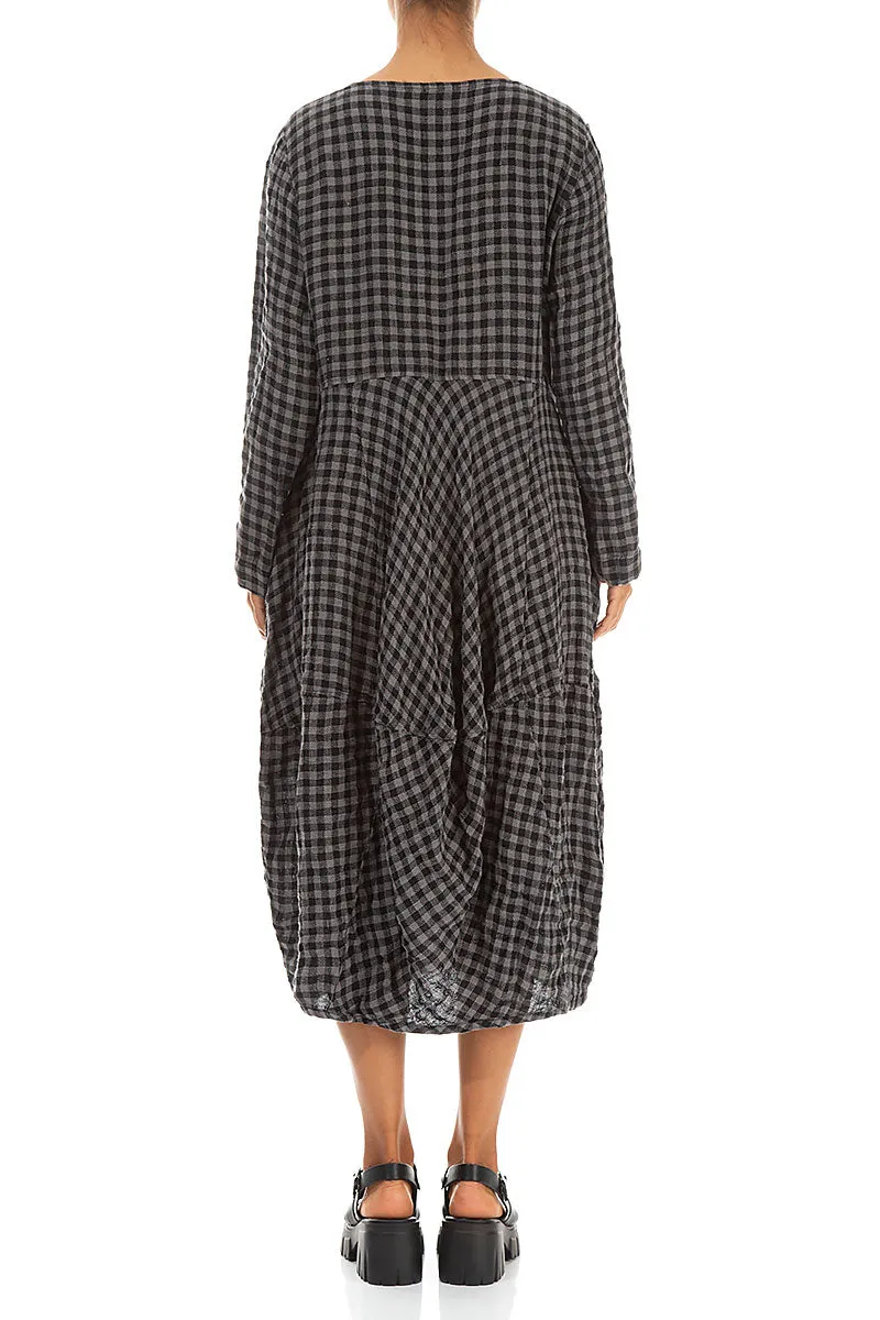 AntiStaticTechnology Balloon Grey Check Linen Dress