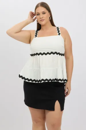 Versatile Scarf White Smock Top Sleeveless Ric Rac