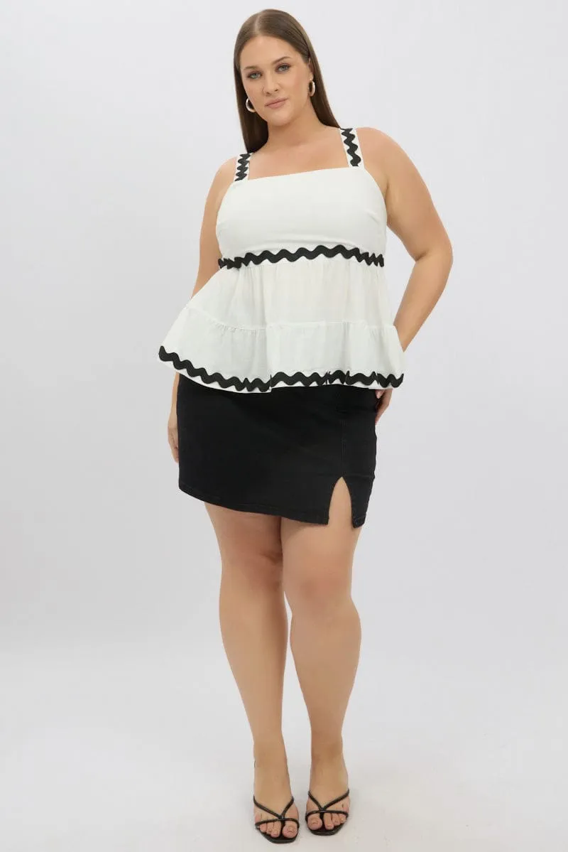 White Smock Top Sleeveless Ric Rac Convertible Style Hero Mode