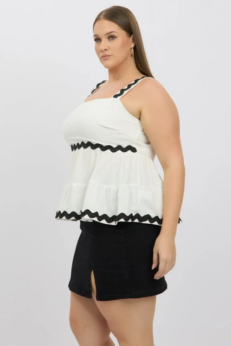 White Smock Top Sleeveless Ric Rac MoistureWicking