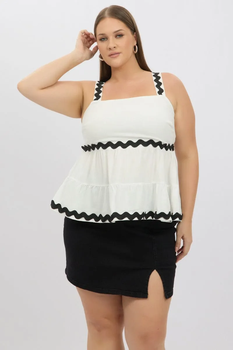 Versatile Scarf White Smock Top Sleeveless Ric Rac