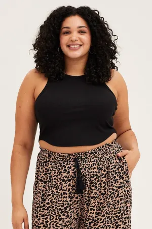 Myth Soul MultiPocket Design Black Tank Top Curved Hem Crew Neck