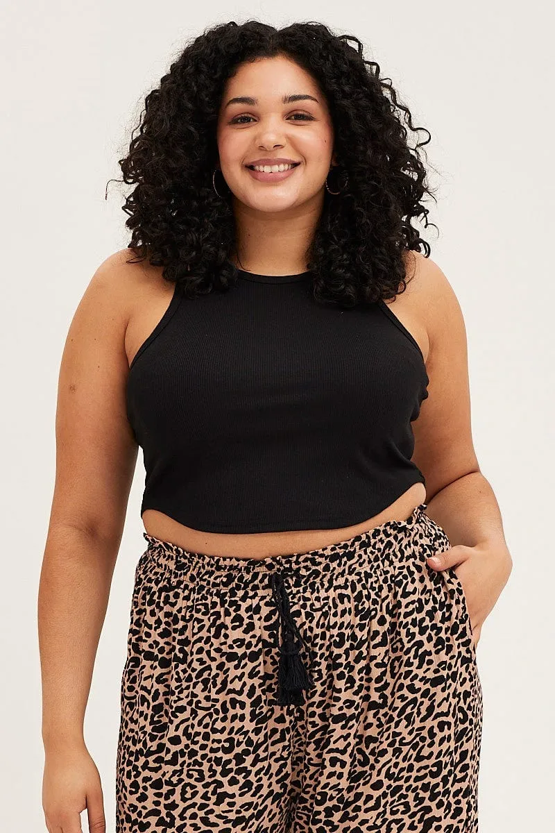 Myth Soul MultiPocket Design Black Tank Top Curved Hem Crew Neck