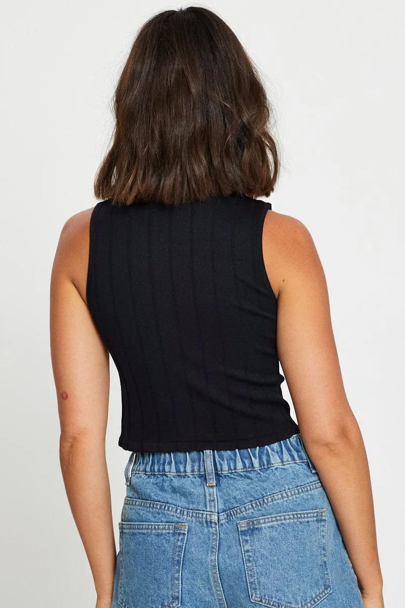Black Tank Top Seamless Crop High Neck Comfortable Design Recycle Glow