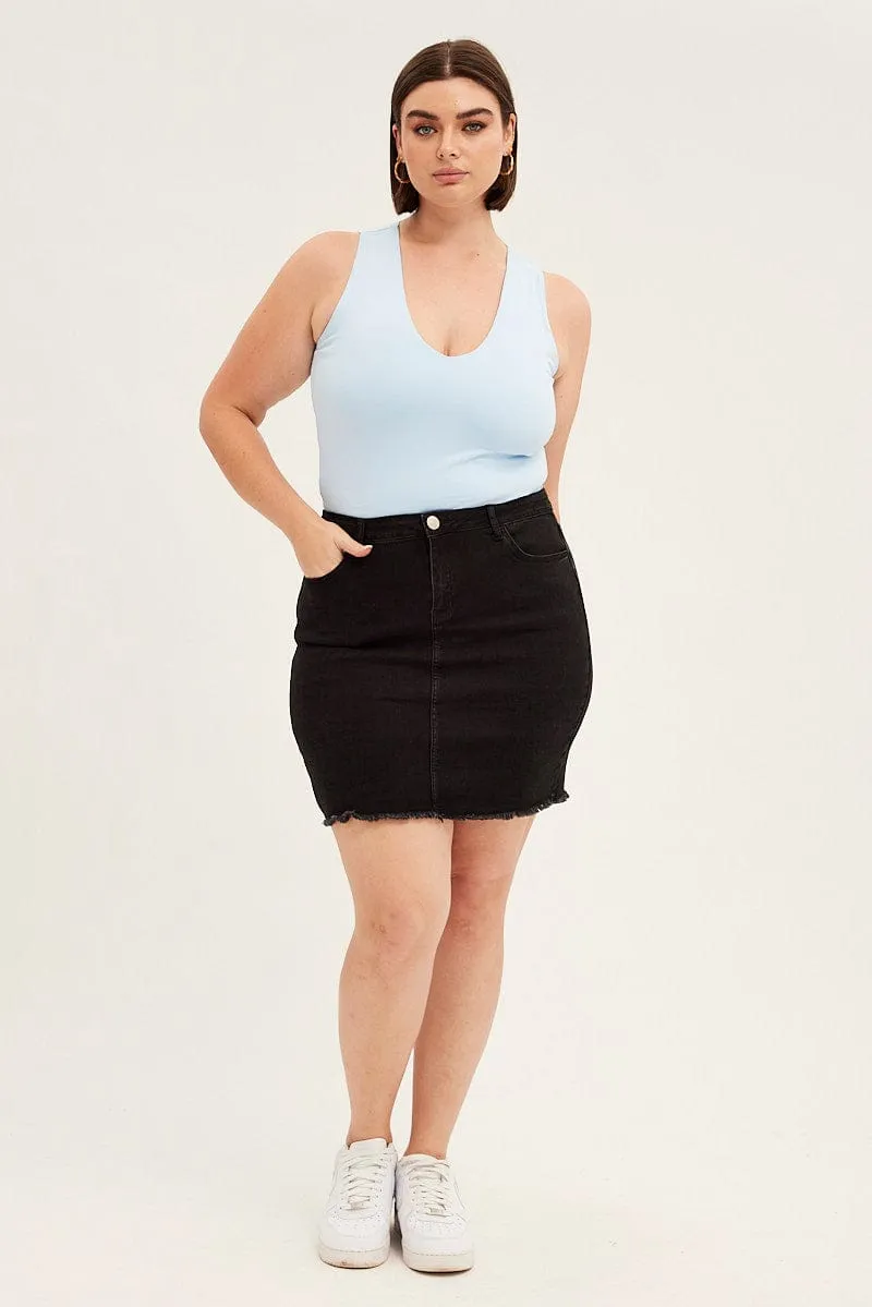 NonRestrictiveFit Blue V-neck Sleeveless Cotton Tank Top