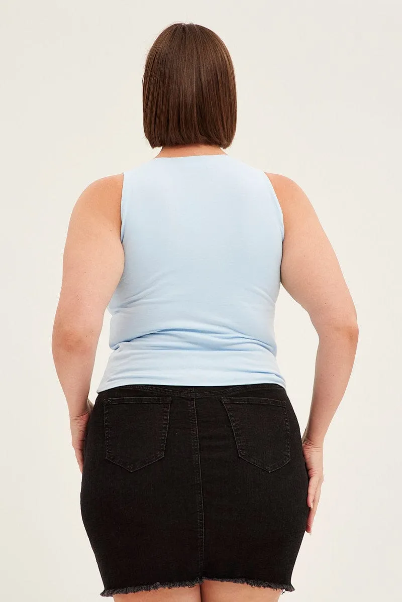 Blue V-neck Sleeveless Cotton Tank Top Magnetic Closure